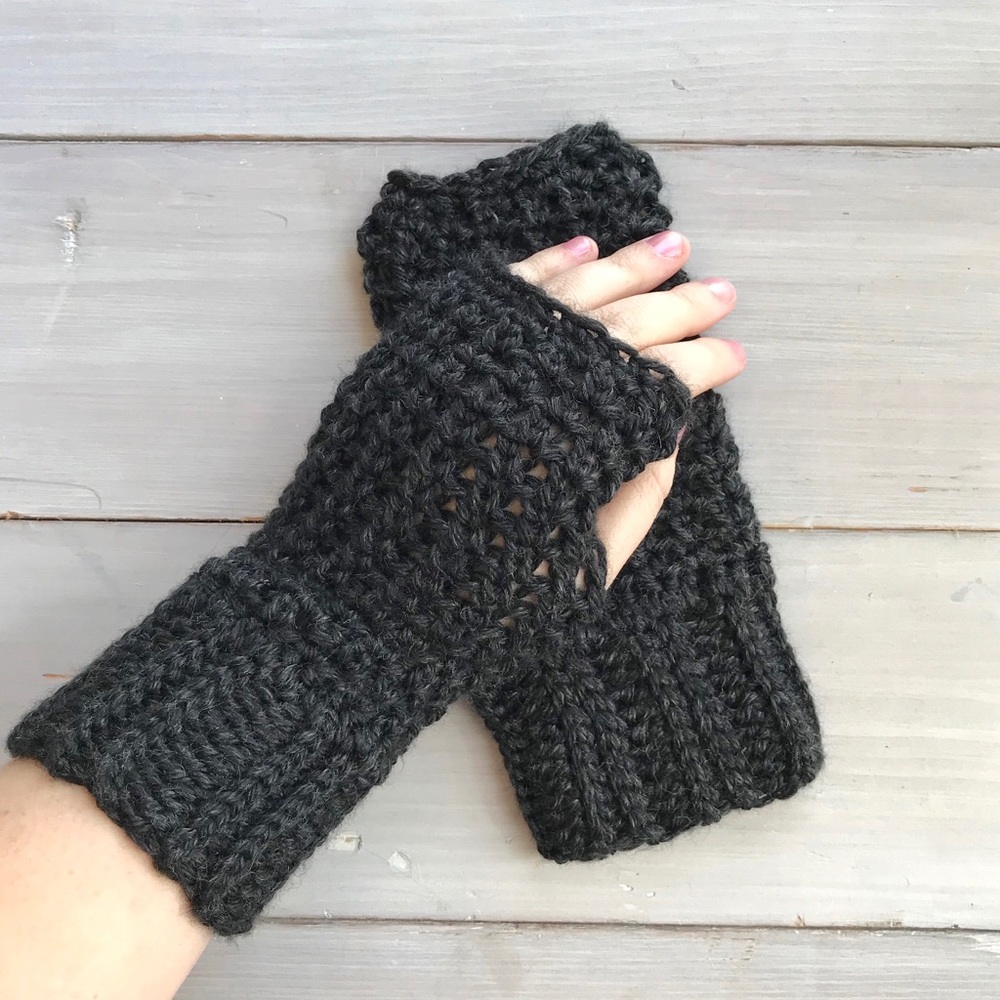 Black Crochet Fingerless Texting Gloves Adult